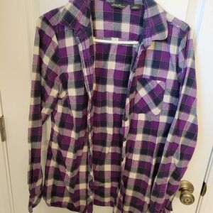 Eddie Bauer Purple and White Plaid Shirt